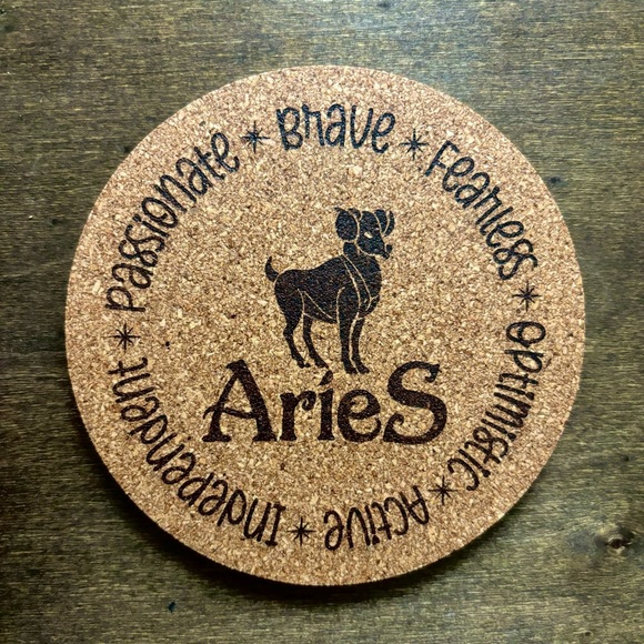 Other - Aries Zodiac Sign Encircled Laser Engraved Cork Coaster